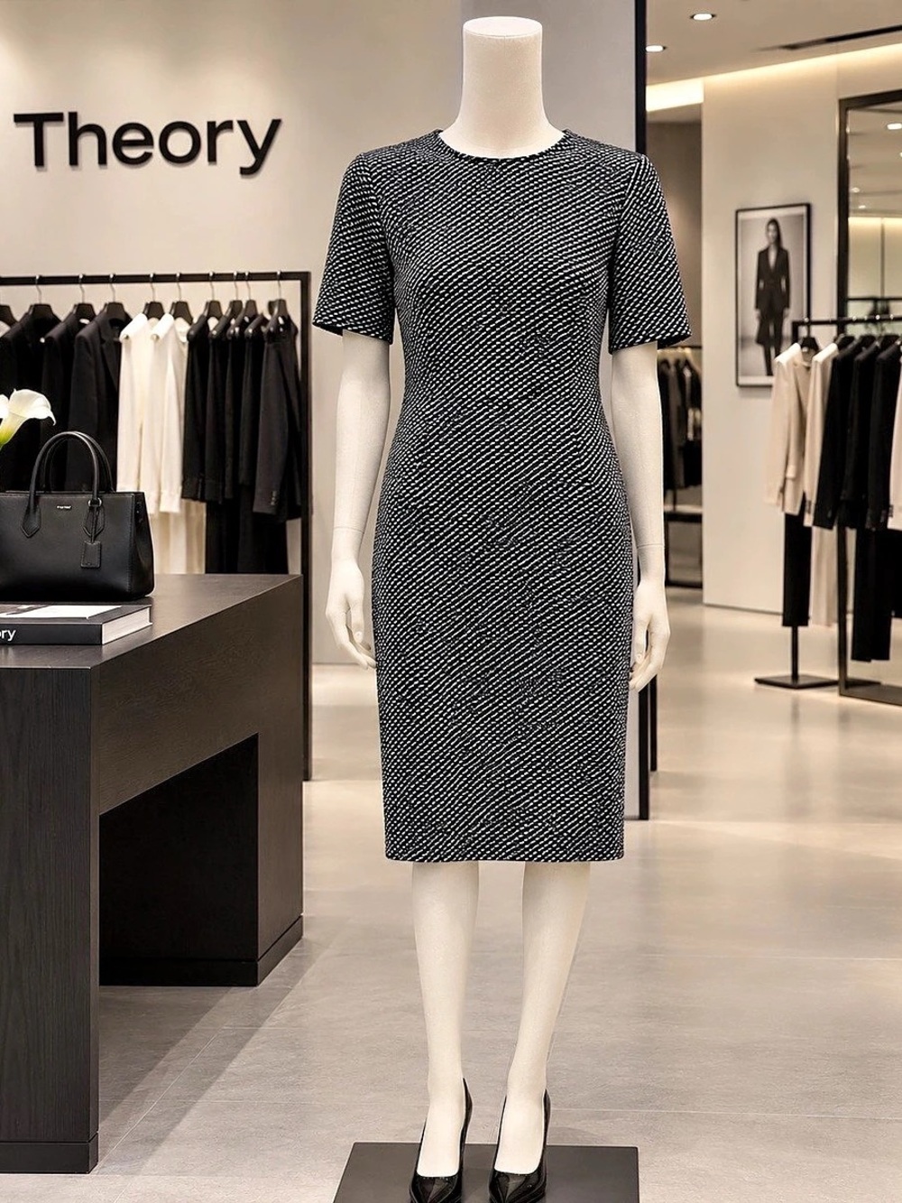 Theory Women's Geometric Mini Dress in Black & White Size 10
